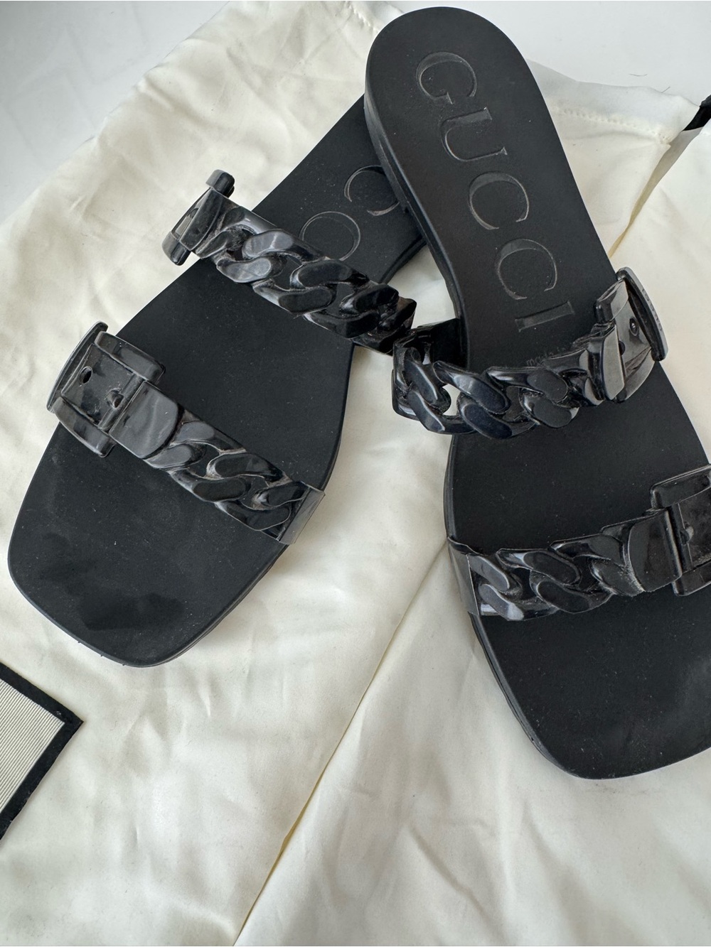 Gucci Teena Black Chain-Strap Slide Sandals